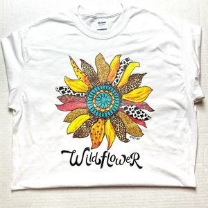 Wildflowers colorful white tee. Graphic Tshirt.